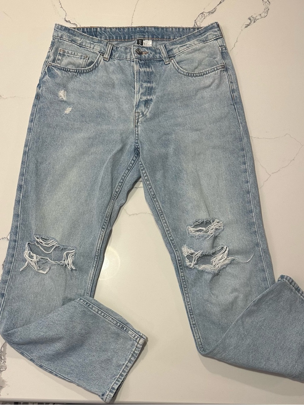 H&M Light Wash Slim Straight Ripped Jeans